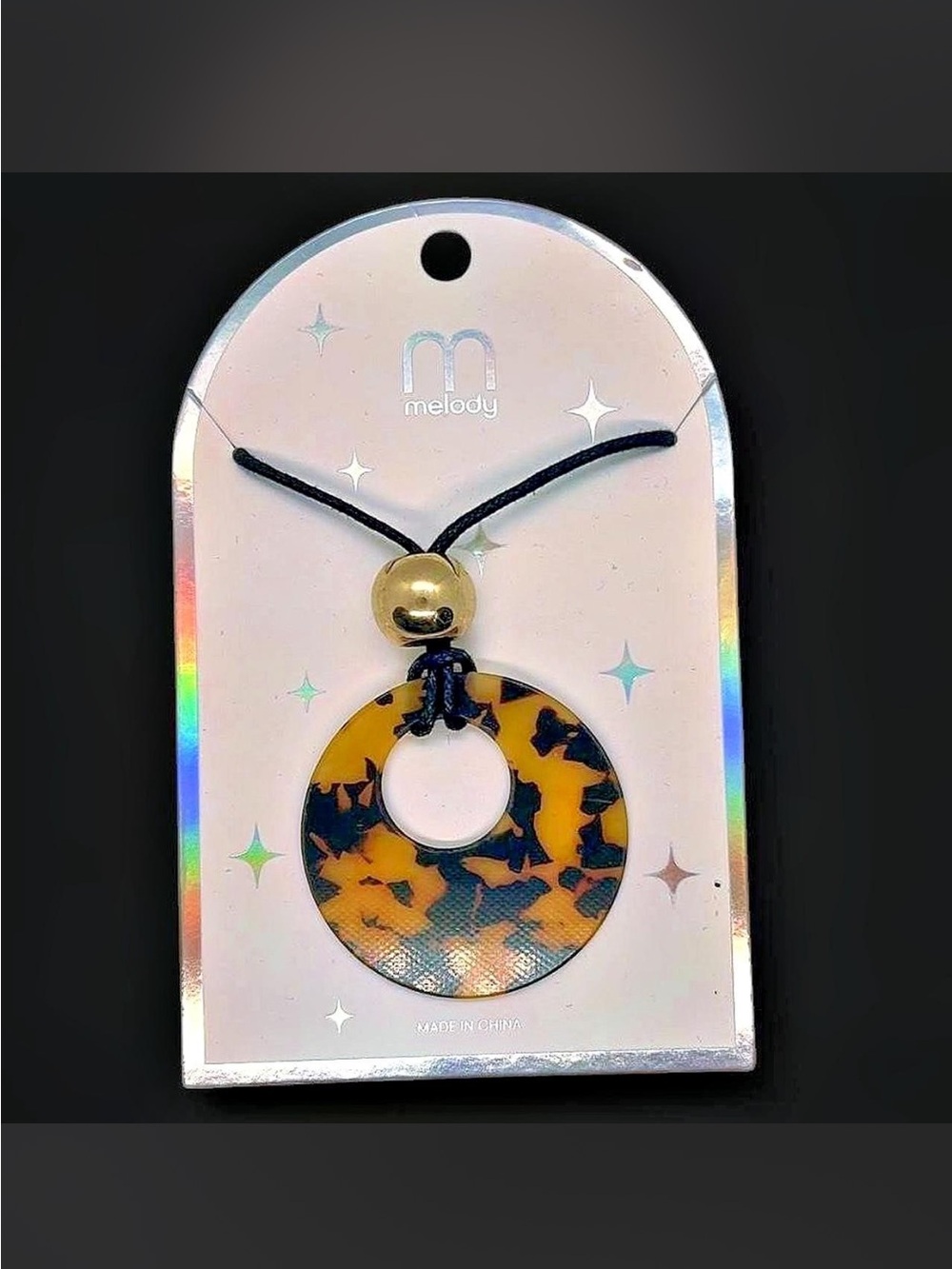 Melody Tortoiseshell Round Pendant Necklace in Brown and Black